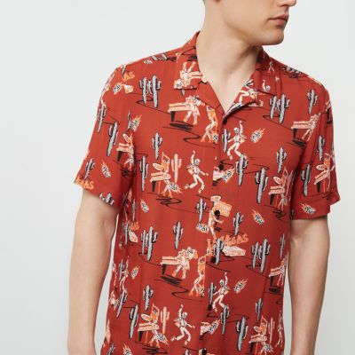 Red day of the dead print short sleeve shirt